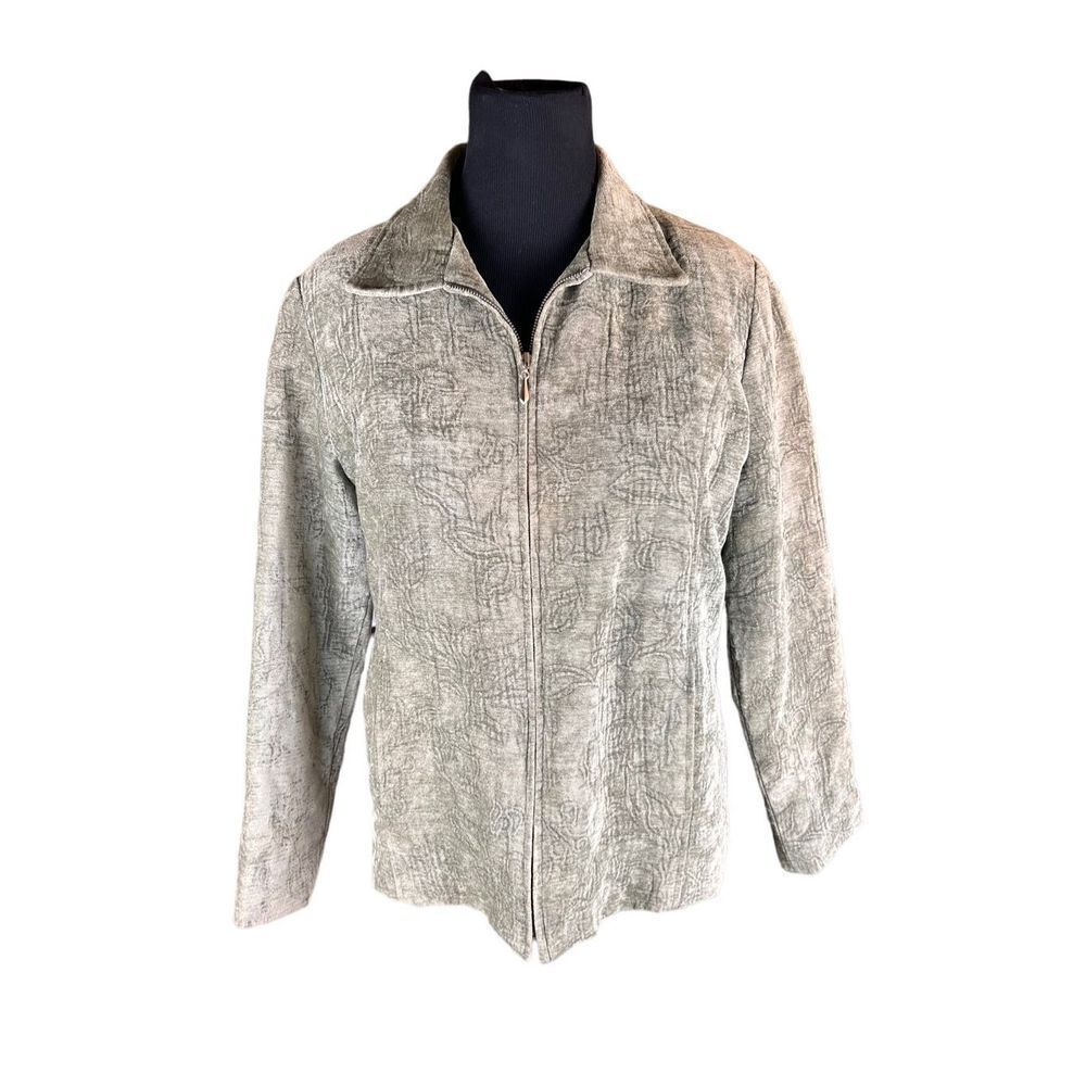 Susan graver style QVC light green floral textured zipped jacket large